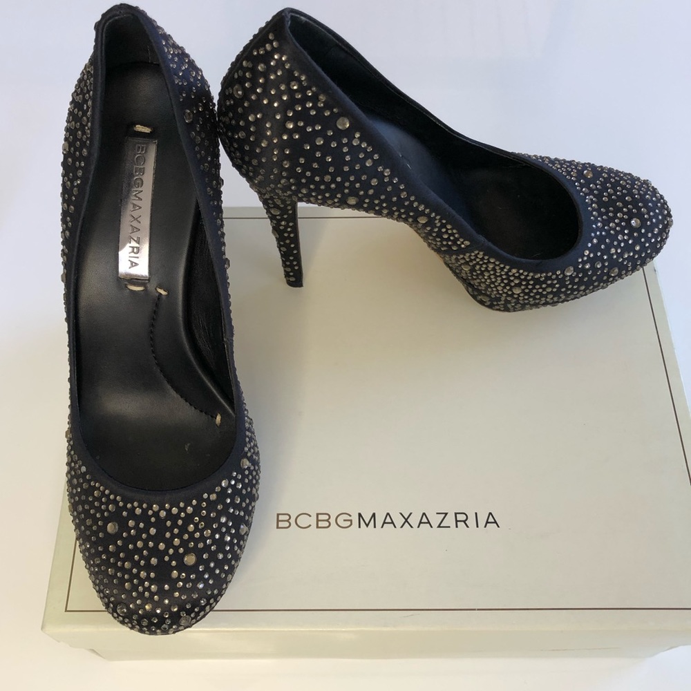 BCBG MaxAzria Pumps Black Satin with Stones 6.5